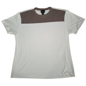 Vintage Modern Elements Colorblock T-Shirt White Brown Rayon Blend Mens XL Korea